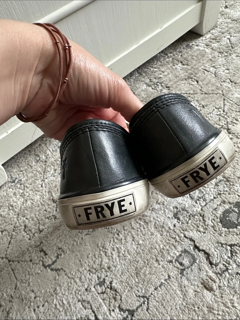 Frye‎ Black Leather Low-Top Sneakers with Cream Laces